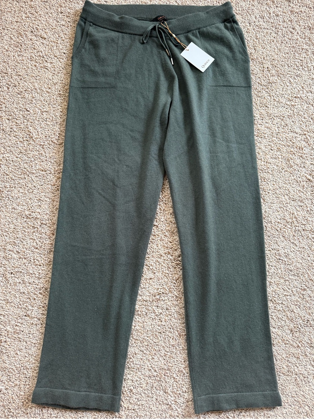 NWT Quince 100% Mongolian Cashmere Wide Leg Lounge Luxury Olive Green pants  XL